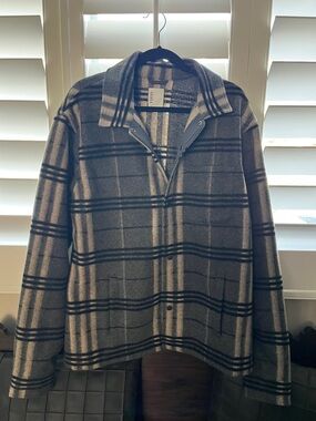 Vuori Plaid Jacket in Gray and Cream with Black Accents